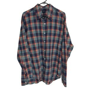 J Crew Flex checkered‎ button down long sleeve size XL blue/green/red/orange